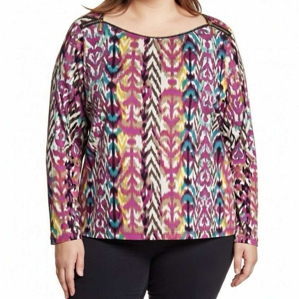Rafaella Multicolor Ikat Print Blouse sz xl